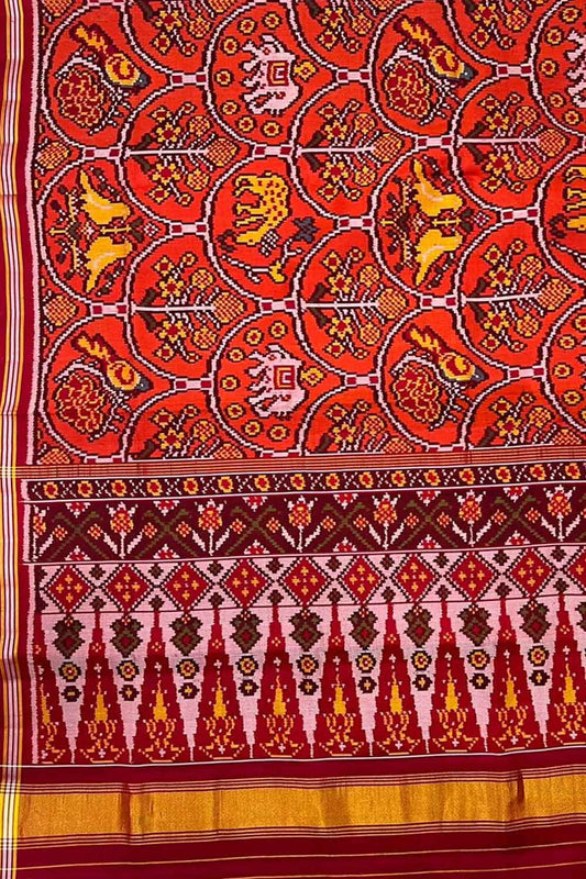 Orange Handloom Semi Patan Patola Silk Saree - Luxurion World