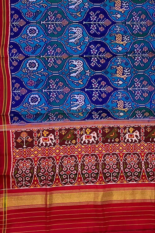 Blue Handloom Semi Patan Patola Silk Saree - Luxurion World