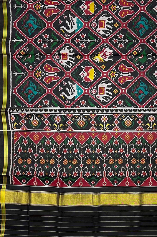 Exquisite Black Handloom Semi Patan Patola Silk Saree - Luxurion World