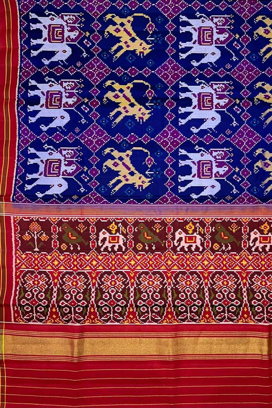 Blue Handloom Semi Patan Patola Silk Saree - Luxurion World