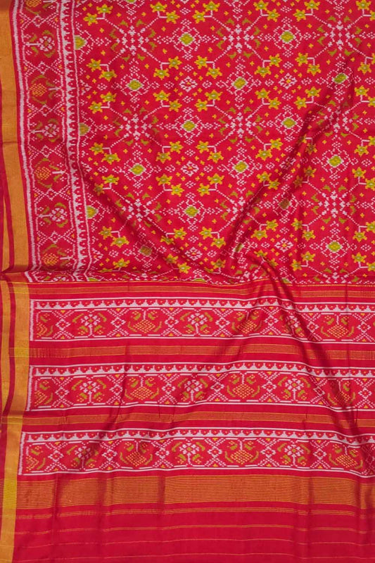 Red Handloom Patola Silk Ikat Saree - Elegant and Timeless - Luxurion World