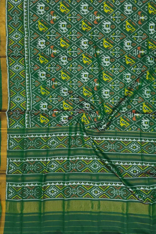 Green Handloom Patola Pure Silk Single Ikat Saree - Luxurion World