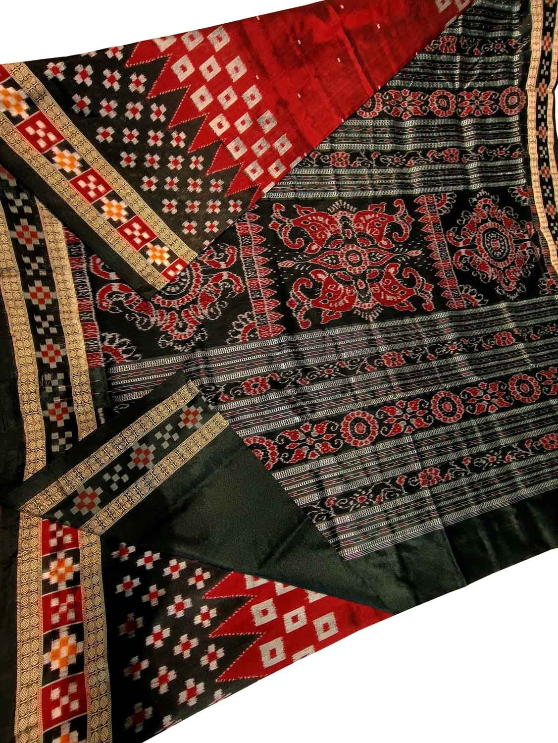 Exquisite Red Silk Sambalpuri Handloom Double Ikat Saree - Luxurion World