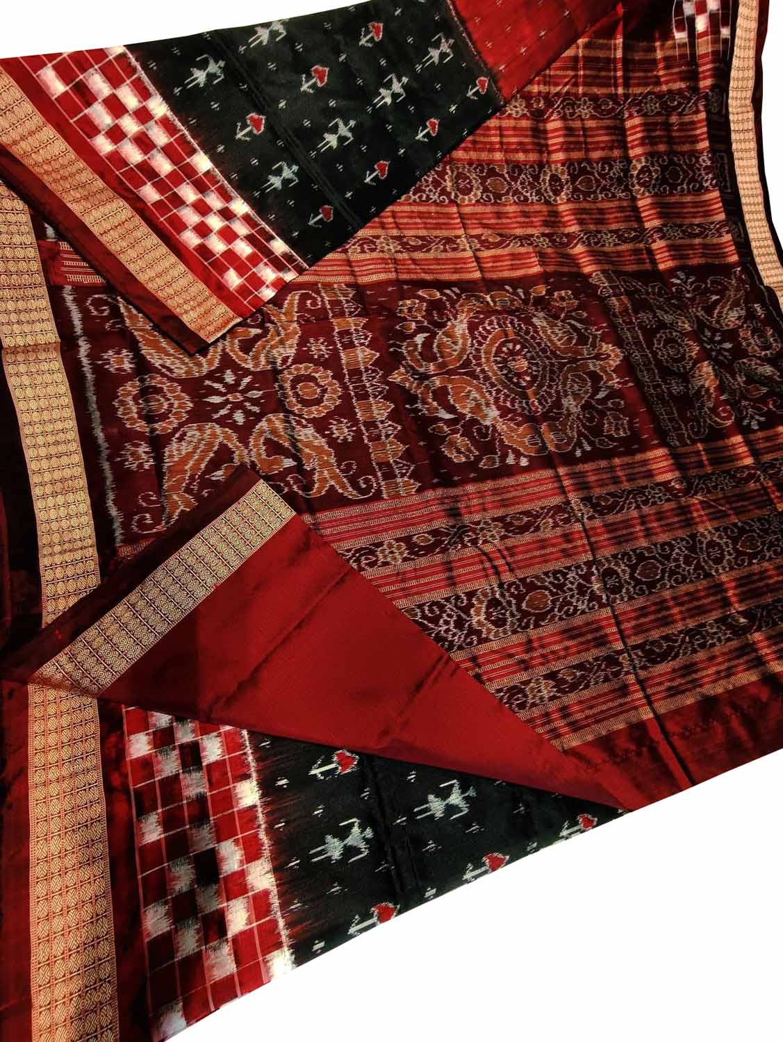 Stunning Red & Black Handloom Double Ikat Silk Saree - Luxurion World