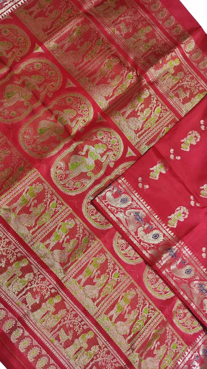 Exquisite Red Swarnachari Silk Saree - Handloom Beauty - Luxurion World