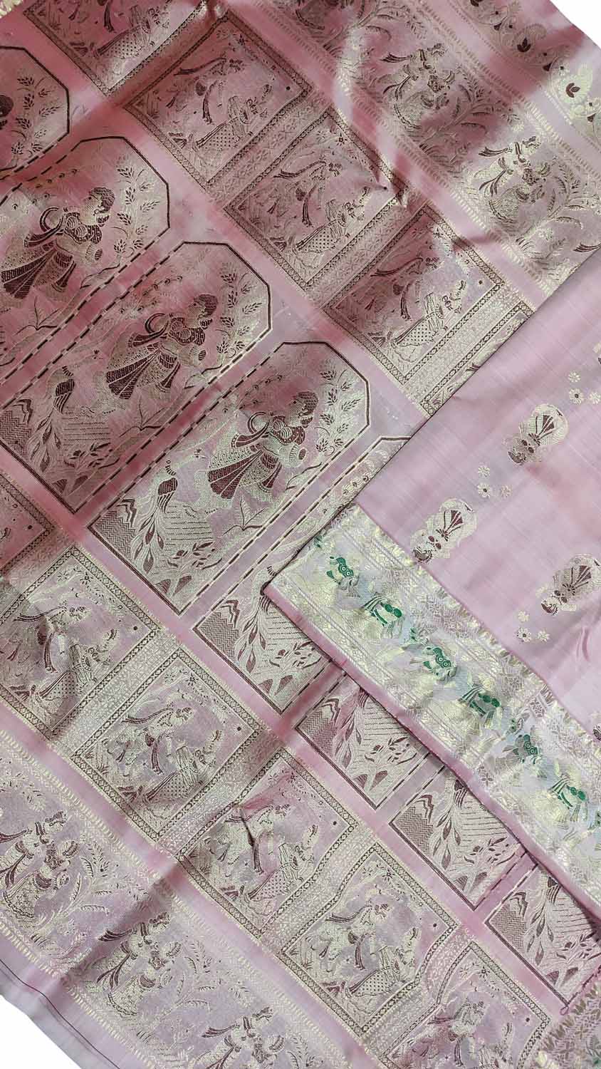 Exquisite Pink Swarnachari Handloom Silk Saree - Luxurion World