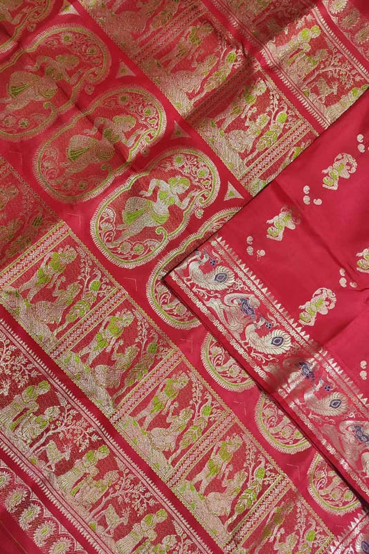 Beautiful Red Handloom Swarnachari Silk Saree - Luxurion World