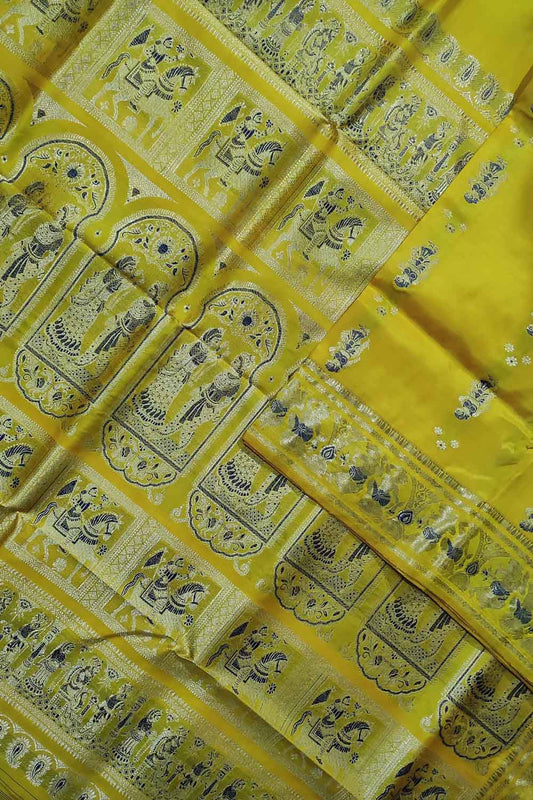 Golden Elegance: Yellow Swarnachari Silk Saree - Luxurion World