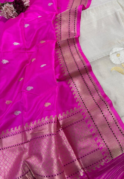 Stunning Dyeable Handloom Banarasi Tissue Katan Silk Suit With Banarasi Handloom Pure Katan Silk Dupatta - Luxurion World