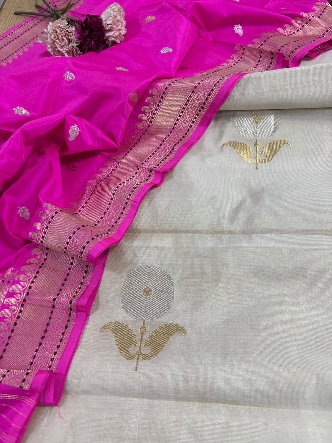 Stunning Dyeable Handloom Banarasi Tissue Katan Silk Suit With Banarasi Handloom Pure Katan Silk Dupatta - Luxurion World