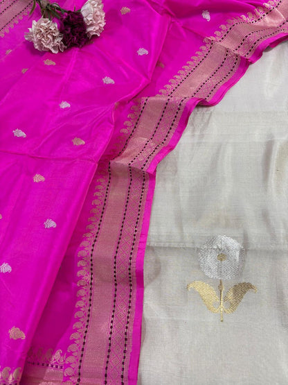 Stunning Dyeable Handloom Banarasi Tissue Katan Silk Suit With Banarasi Handloom Pure Katan Silk Dupatta - Luxurion World