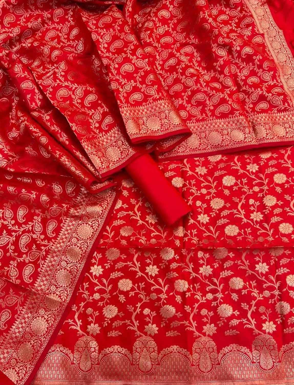 PS4B1AF223100903 Red Banarasi Silk Three Piece Unstitched Suit Set 1 03134360 64e3 49df ae5f 57b23cd7d99b