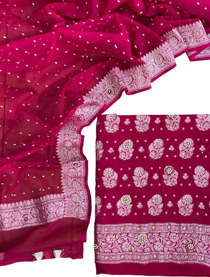 Elegant Pink Banarasi Chiffon Suit With Zardozi Work - Luxurion World