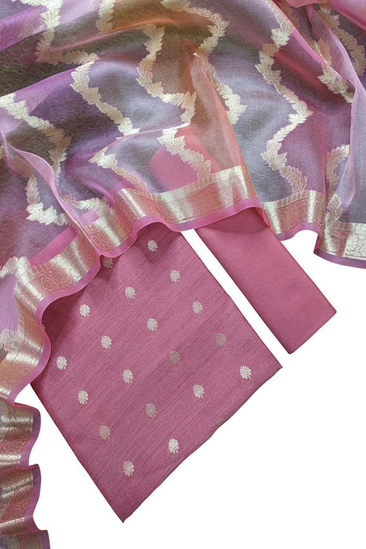 Exquisite Pink Banarasi Silk Suit Set with Organza Dupatta - Luxurion World