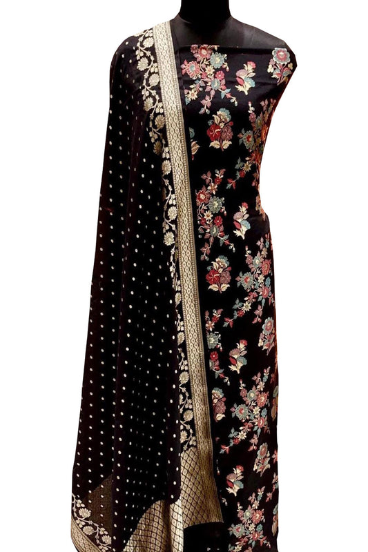 Elegant Black Banarasi Cotton Silk Suit Set - Luxurion World