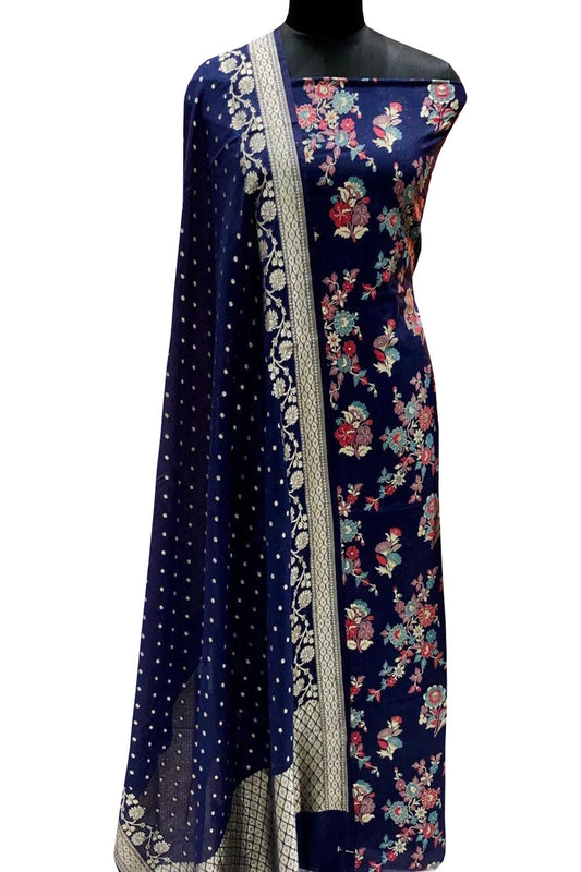 Elegant Blue Banarasi Cotton Silk Suit Set - Luxurion World