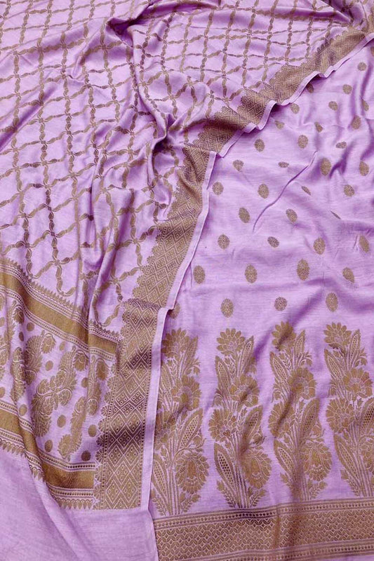Elegant Pink Banarasi Silk Suit - Unstitched - Luxurion World