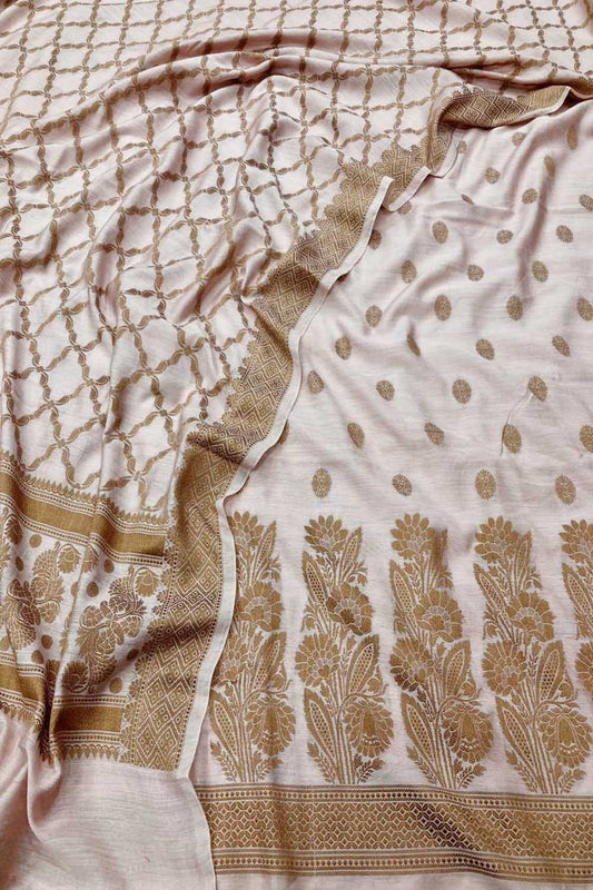 Elegant Pastel Banarasi Silk Suit - Unstitched - Luxurion World