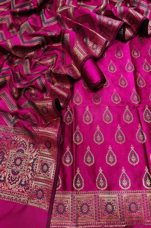 Pink Banarasi Silk Unstitched Suit - Luxurion World