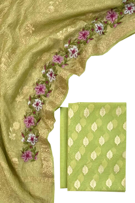 Green Banarasi Chanderi Silk Suit Set with Embroidered Dupatta