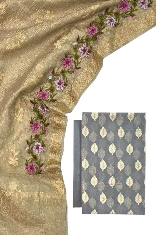 Elegant Grey Banarasi Chanderi Silk Suit Set - Luxurion World