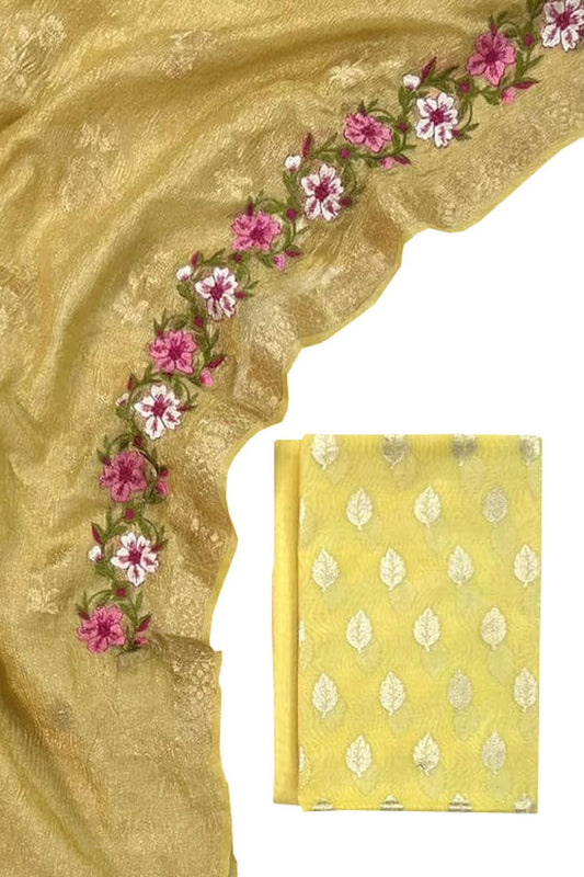 Yellow Banarasi Chanderi Silk Suit Set with Embroidered Dupatta - Luxurion World