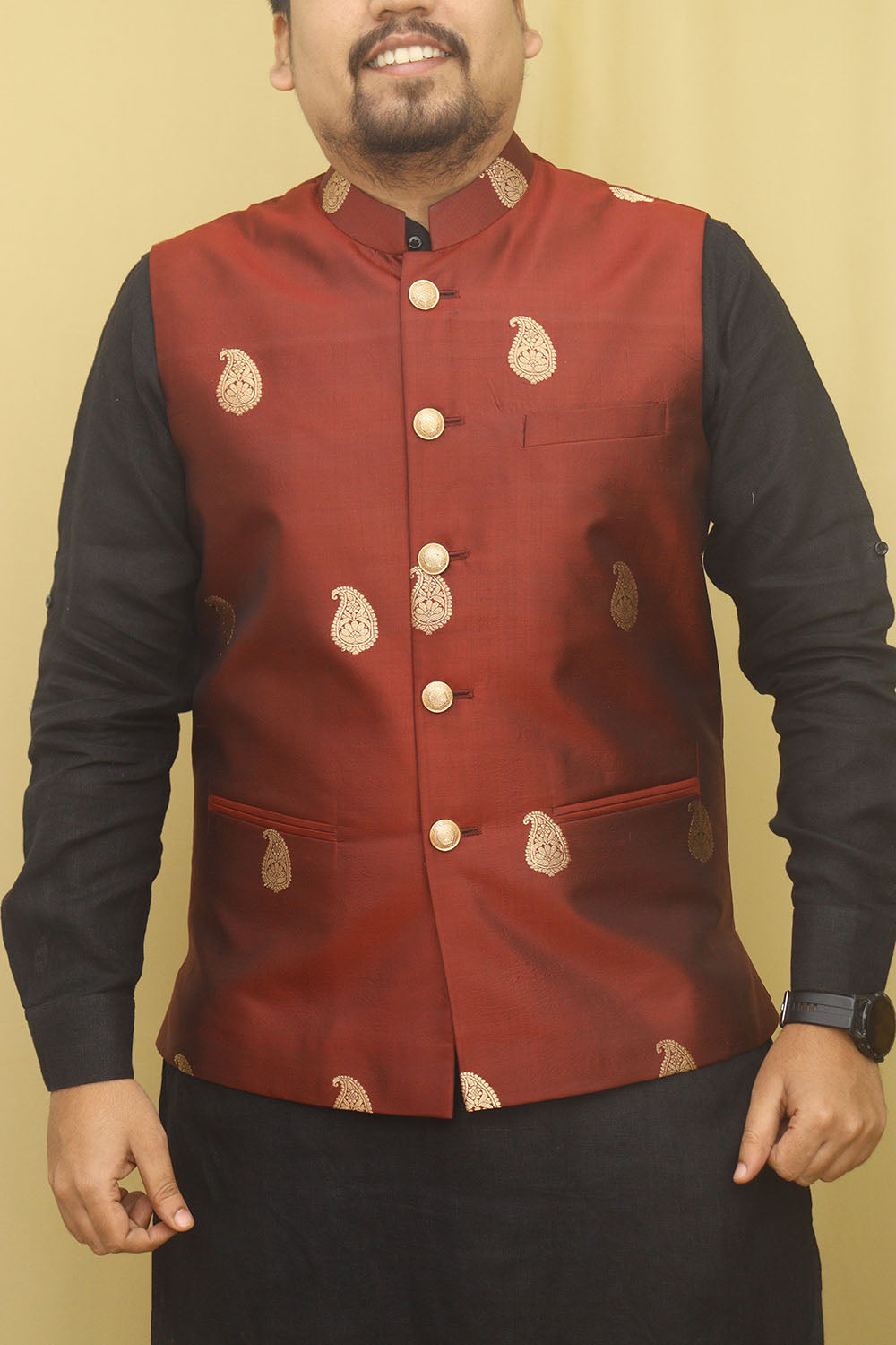 Embroidered Art Silk Nehru Jacket in Off White : MXX370