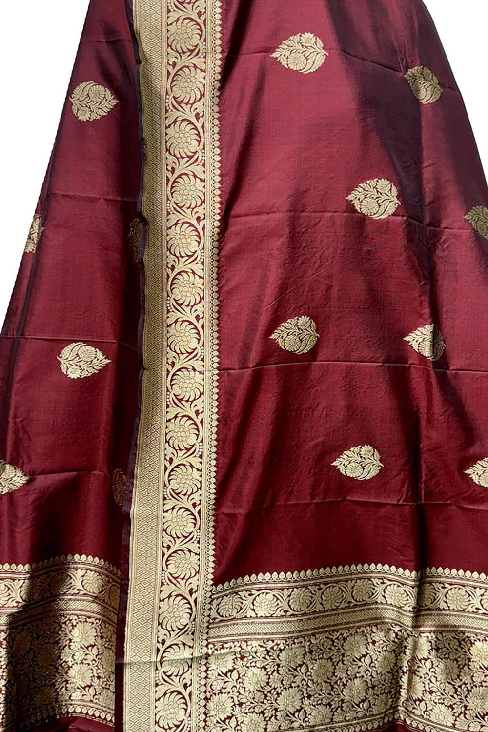 Maroon Banarasi Pure Katan Silk Dupatta: Elegant Luxury - Luxurion World