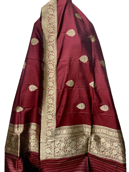 Maroon Banarasi Pure Katan Silk Dupatta: Elegant Luxury - Luxurion World