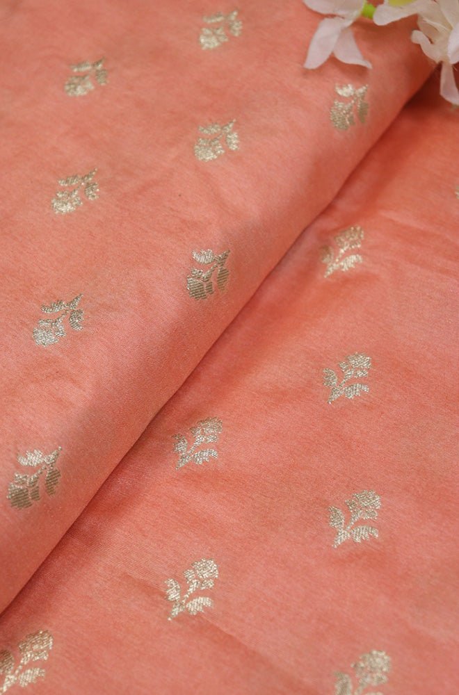 Radiant Orange Banarasi Dupion Silk Fabric - 5 Meters - Luxurion World