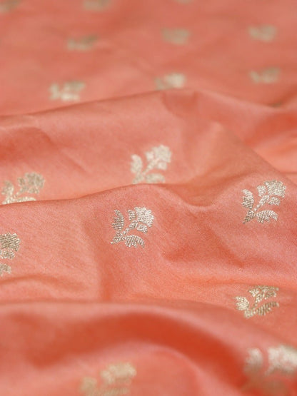 Radiant Orange Banarasi Dupion Silk Fabric - 5 Meters - Luxurion World