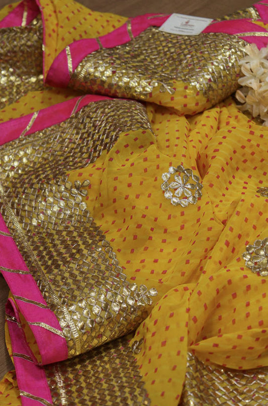 Stunning Yellow Gota Patti Georgette Saree for Elegant Occasions - Luxurion World