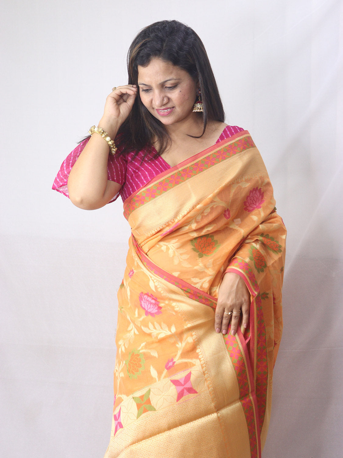 Pink Brocade Meenakari Katan Silk Handloom Banarasi Saree | Banarasi sarees,  Saree, Tussar silk saree