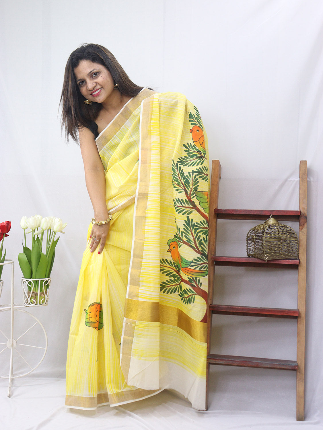 Floral Digital Printed Kerala Cotton Saree | CHA110