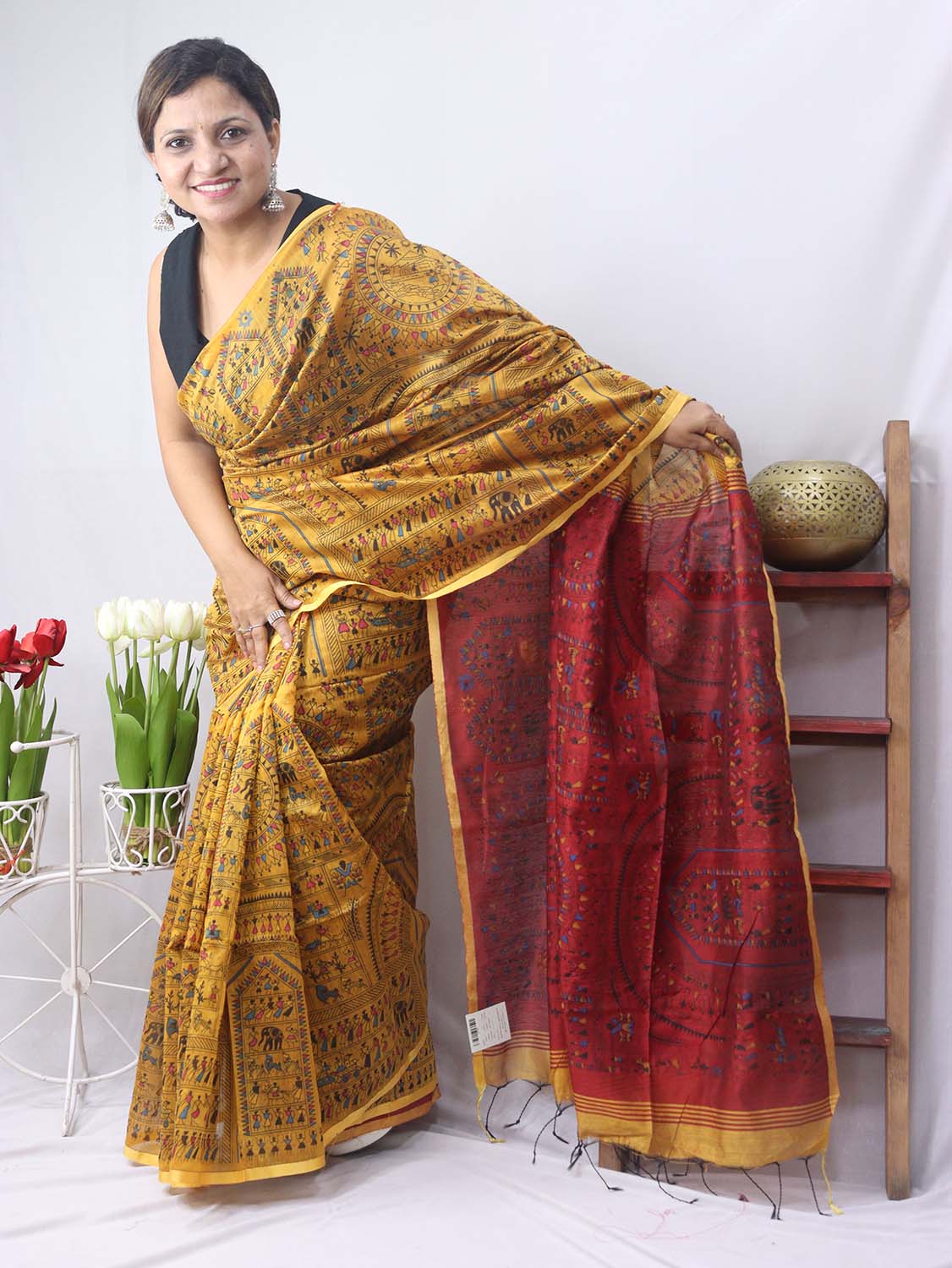 Pure Ghicha Tussar Silk Handcrafted Madhubani Saree SN202312849