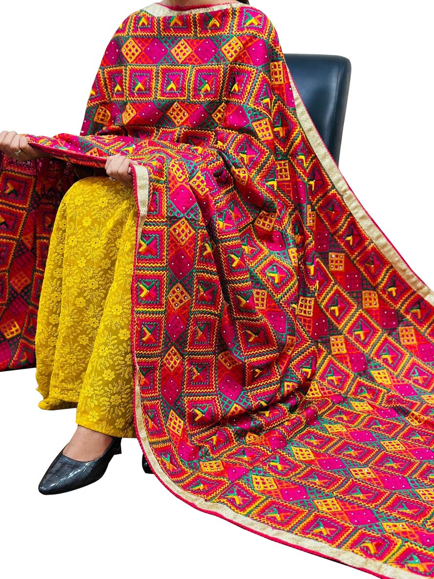 Multi Color Pure Phulkari Dupatta By Punjabi Traditional Jewellery