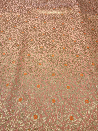 Peach Banarasi Brocade Silk Fabric ( 2.5 Mtr ) - Luxurion World