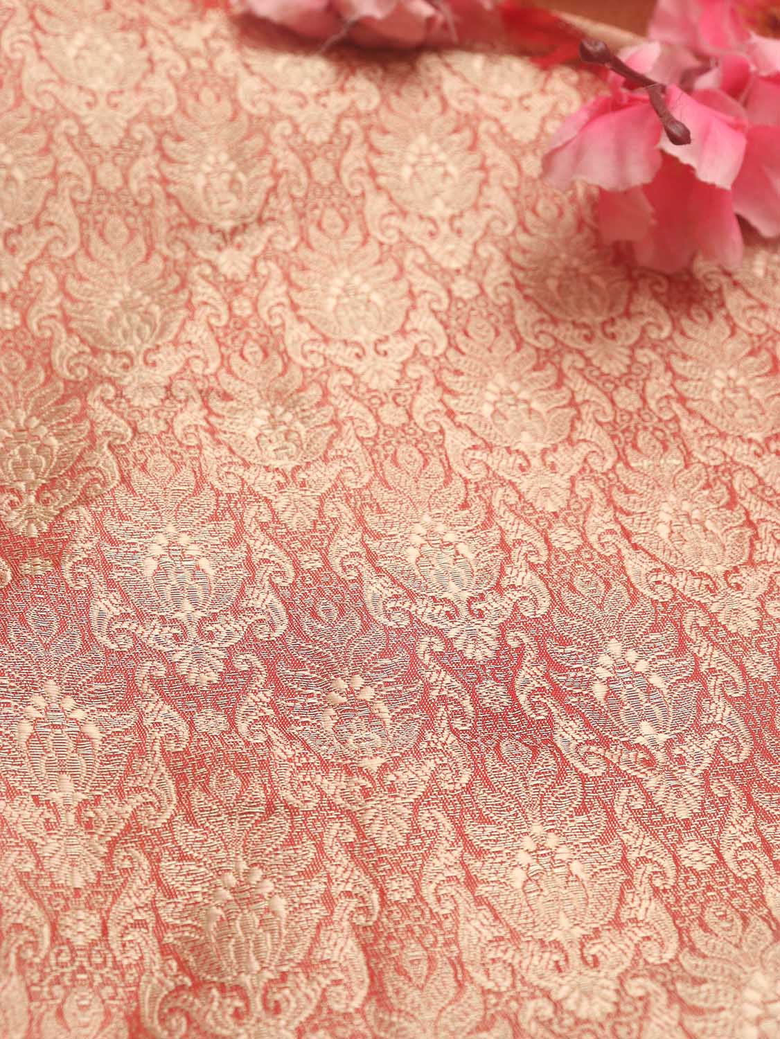 Red Banarasi Brocade Silk Fabric ( 1 Mtr ) - Luxurion World