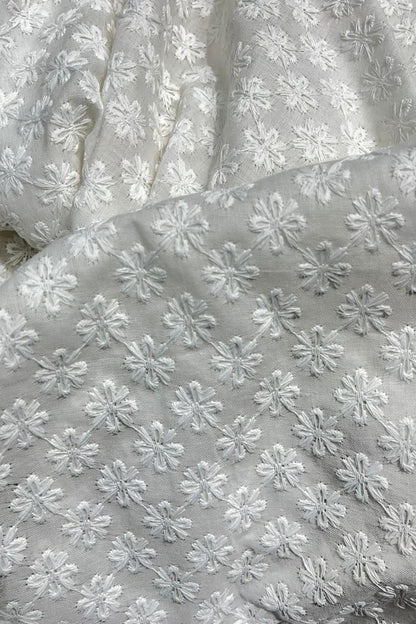 Stunning Off White Chikankari Cotton Fabric - 1 Mtr | Shop Now!