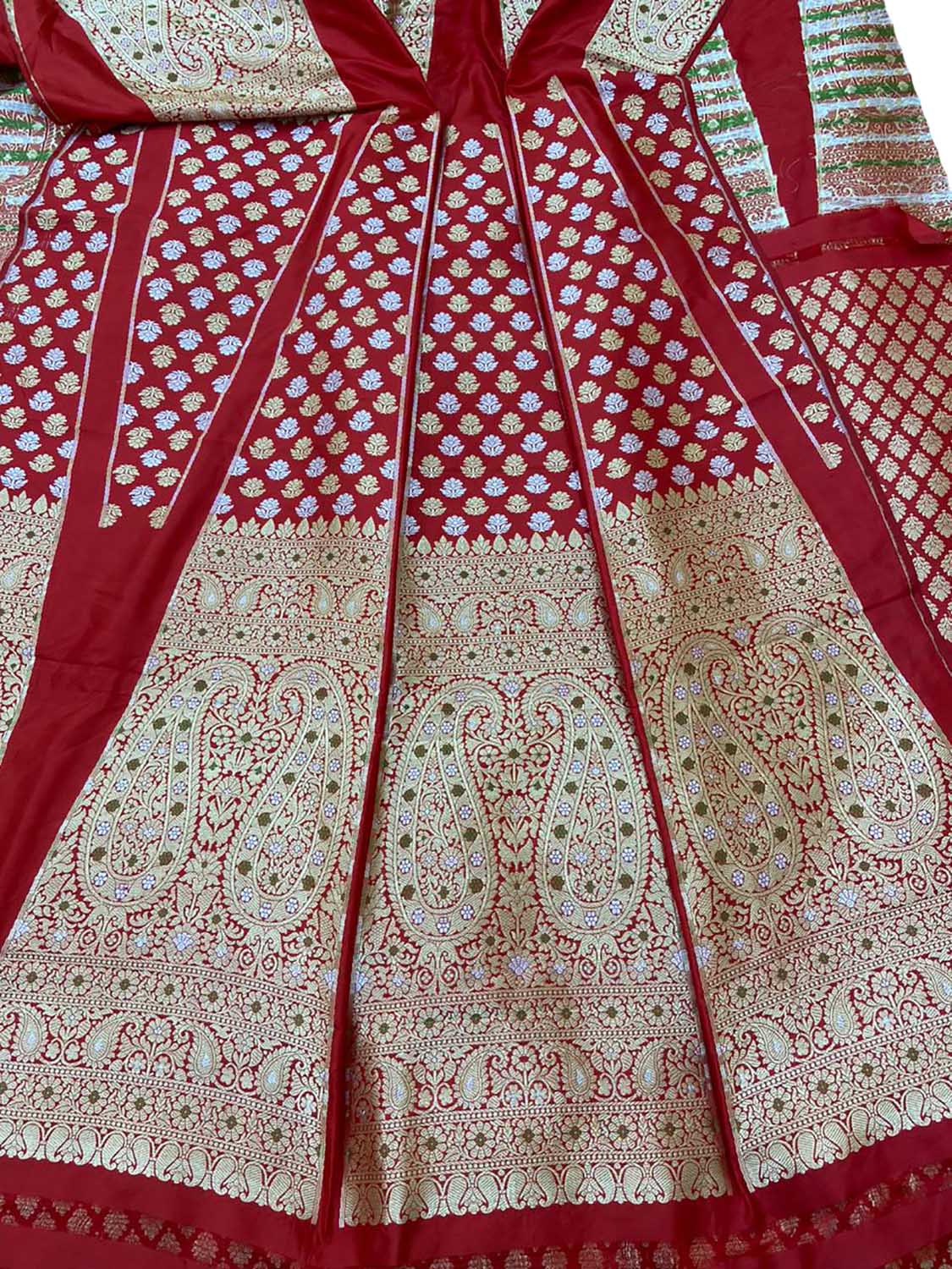 Peach Banarasi silk lehenga saree | Long gown design, Half saree, Bridal  lehenga blouse design