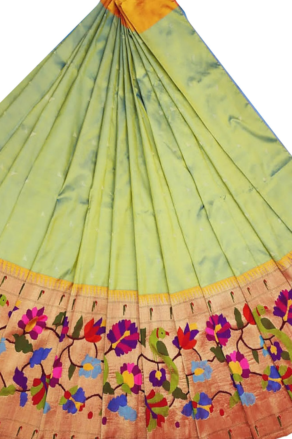 PL1P1SY223020605 Green Paithani Handloom Pure Silk Lehenga Fabric