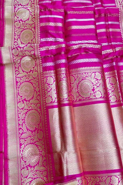 Stylish Pink Handloom Banarasi Pure Katan Silk Saree