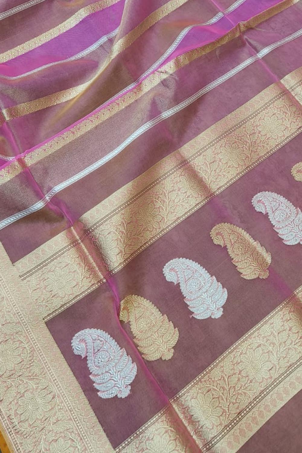 Lavender Purple Tissue Silk Banarasi Saree - Urban Womania