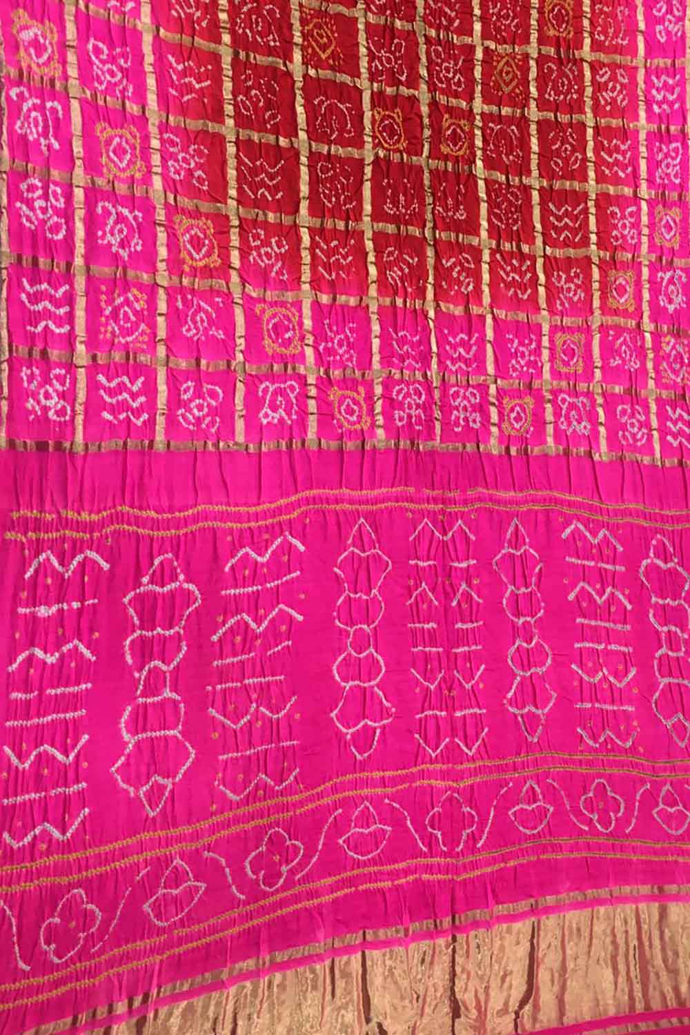 PS1B2KJ123013002 Red And Pink Bandhani Pure Gajji Silk Saree