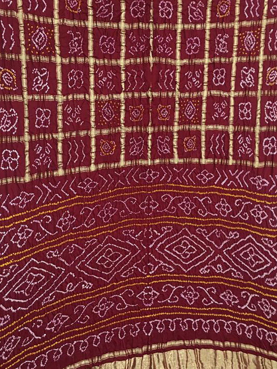 Women's Moss Georgette Bandhani Saree in Maroon | Saree For Women - Karma  place — Karmaplace