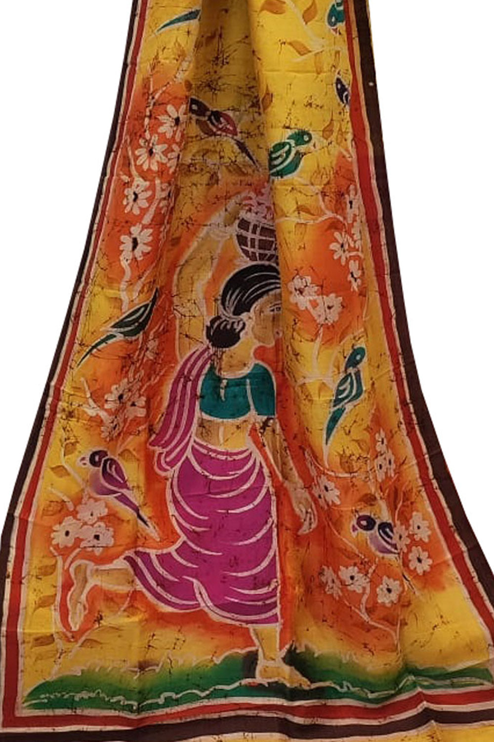 Organza Hand-Painted Saree with Birds & Flowers - Purple – Phulari