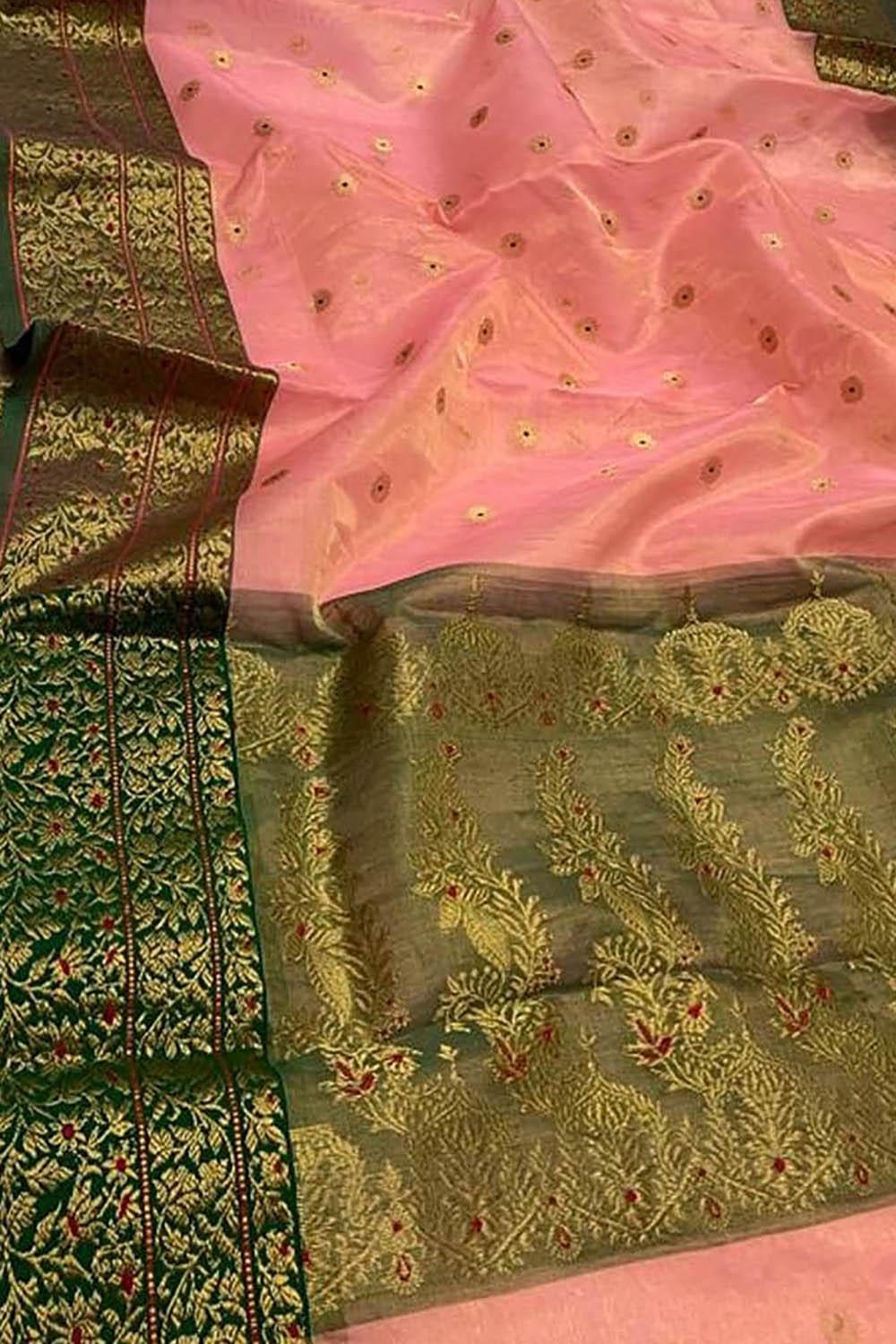 Rama Blue and green dual tone Banarasi Katan Silk Saree with Wheat Wreath  Grain Motifs and Pink border | SILK MARK CERTIFIED in 2024 | Latest model  blouse designs, Chanderi silk saree, Silk sarees