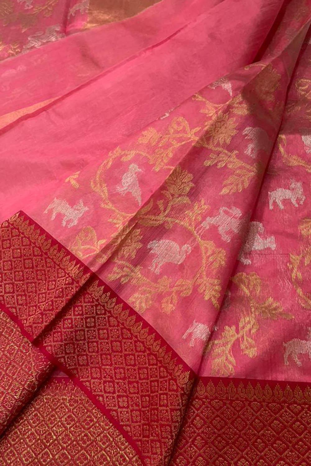 GOLDEN YELLOW CHANDERI SILK SAREE WITH INTRICATE GREEN LEAF EMBROIDERY –  www.soosi.co.in