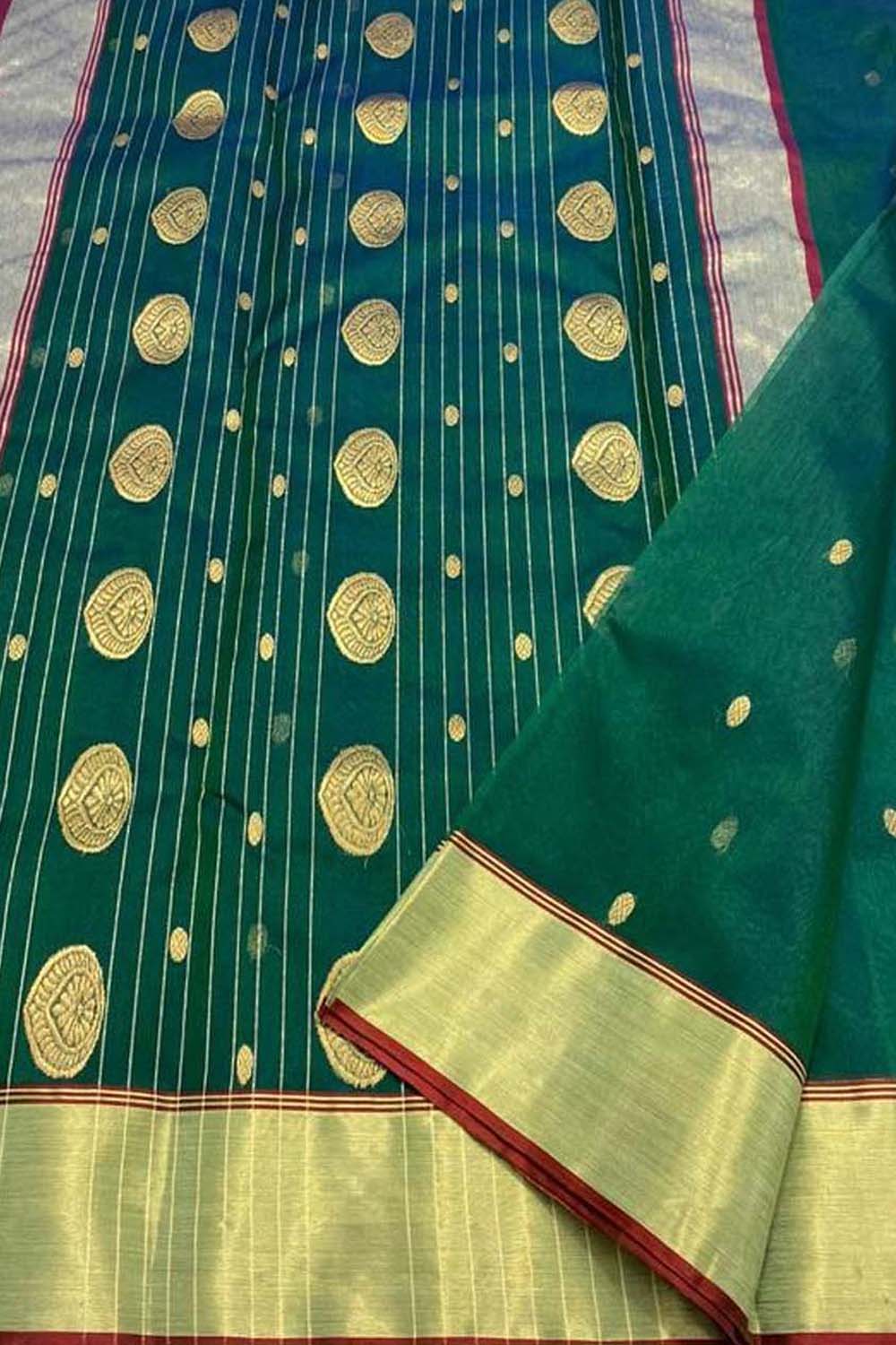 White Pure Katan Silk Handwoven Chanderi Dollar Boota Saree – Khinkhwab