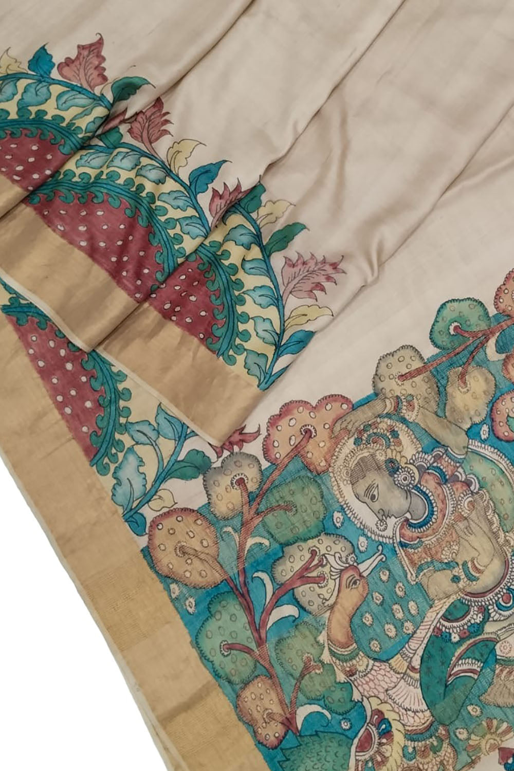 Buy Brown Pure Handloom Kalamkari Printed Tussar Silk Saree-UNM76046 Online  at Unnatisilks.com|UNM76046